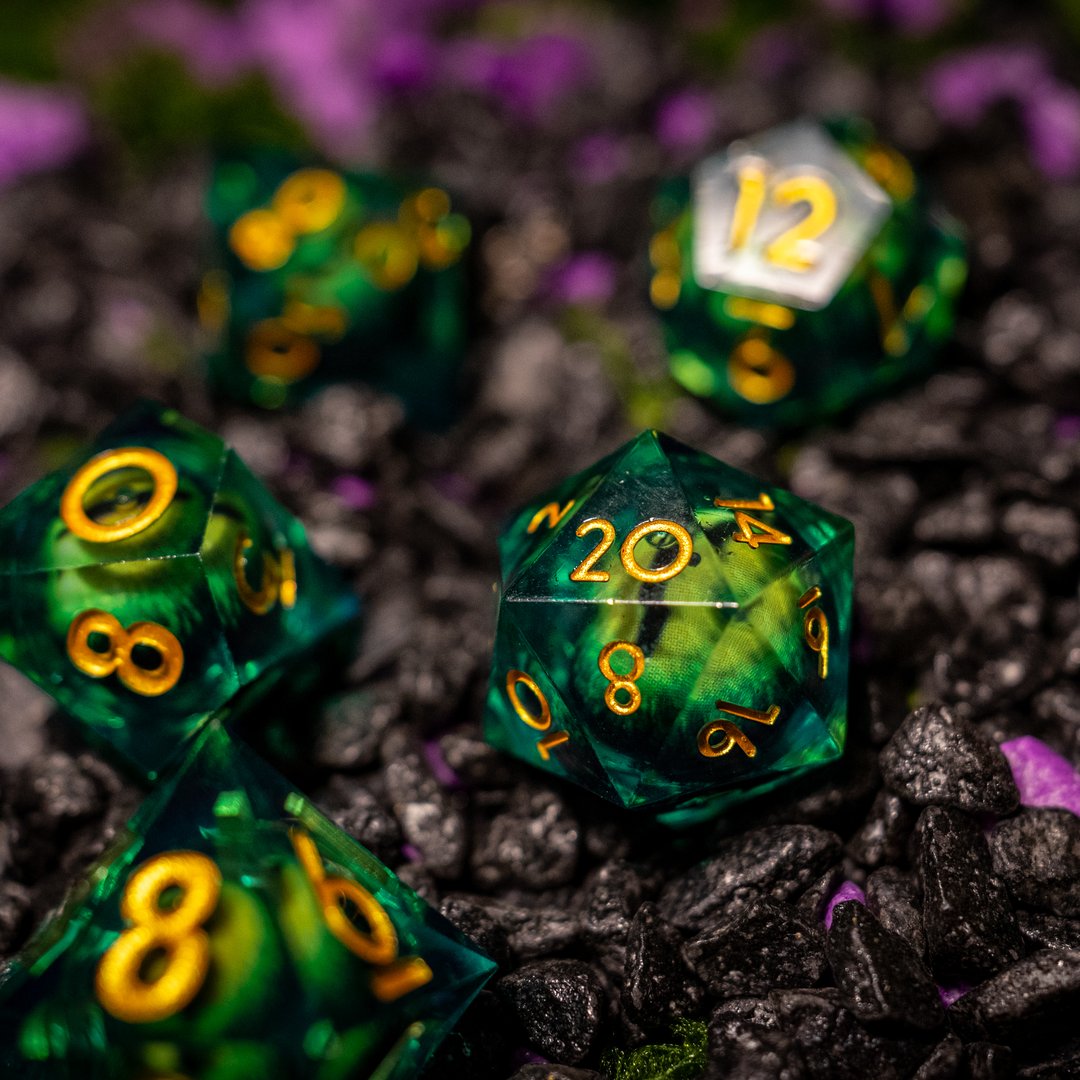Dragon Eye liquid core dice set, Foul Green, photo 1