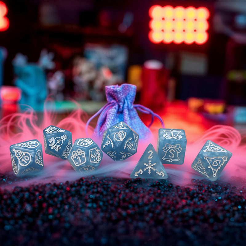 Jack Frost, Christmas 7 Dice Set + Canvas Drawstring Bag