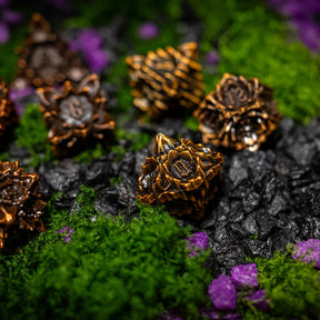 Metal dice set 01, copper, with an ornate hollow cut, photo 4