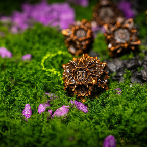 Metal dice set 01, copper, with an ornate hollow cut, photo 5