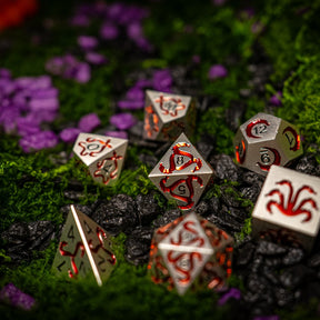 Metal dice set 02, silver, with red tentacle enamel, photo 2