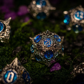 Metal dice set 03, silver with spikes and blue enamel, photo 8