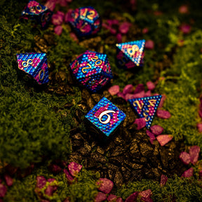 Metal dice set 05, blue and pink dragon scale, photo 3