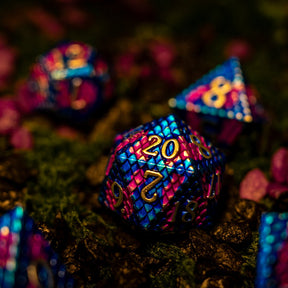Metal dice set 05, blue and pink dragon scale, photo 5