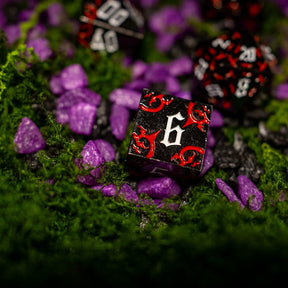 Metal dice set 07, black, with red claw marks, photo 6
