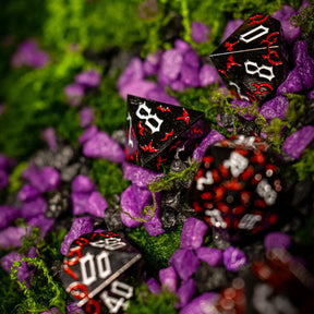 Metal dice set 07, black, with red claw marks, photo 9