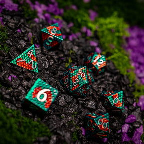 Metal dice set 08, teal and red dragon scale, photo 3