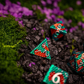 Metal dice set 08, teal and red dragon scale, photo 9