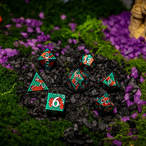 Metal dice set 08, teal and red dragon scale, photo 1