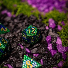 Metal dice set 09, green and blue dragon scale, gold numbers, photo 5