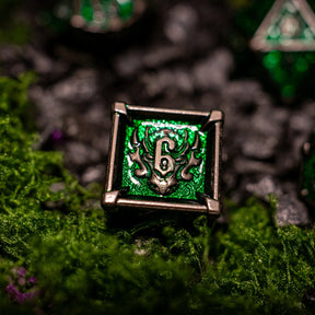 Metal dice set 10, silver frame, green glitter enamel, photo 6
