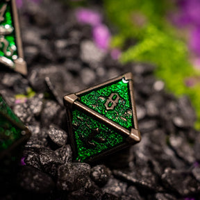 Metal dice set 10, silver frame, green glitter enamel, photo 7