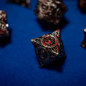 Metal dice set 11, dark silver and red, with an ornate hollow cut, photo 9