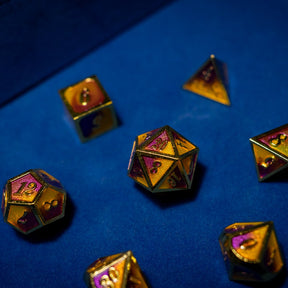 Metal dice set 12, gold frame, orange and pink enamel, photo 2