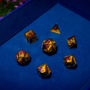 Metal dice set 12, gold frame, orange and pink enamel, photo 3