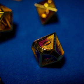 Metal dice set 12, gold frame, orange and pink enamel, photo 4