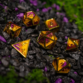 Metal dice set 12, gold frame, orange and pink enamel, photo 9