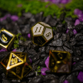 Metal dice set 13, gold frame, black and white enamel, photo 5
