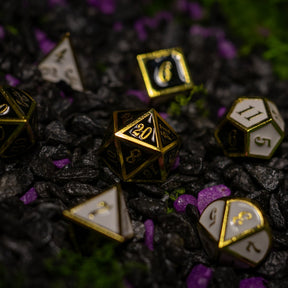 Metal dice set 13, gold frame, black and white enamel, photo 7