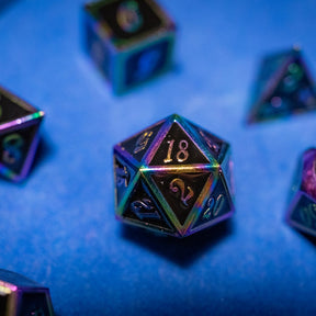 Metal dice set 14, black, with rainbow edges, photo 2