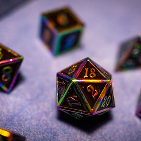 Metal dice set 14, black, with rainbow edges, photo 4