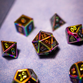 Metal dice set 14, black, with rainbow edges, photo 5