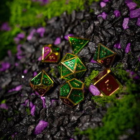 Metal dice set 15, gold frame, green and red enamel, photo 4
