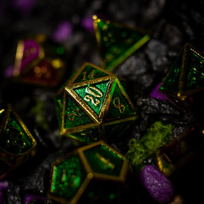 Metal dice set 15, gold frame, green and red enamel, photo 5