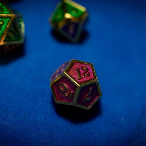 Metal dice set 15, gold frame, green and red enamel, photo 8