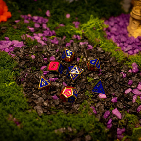 Metal dice set 16, gold frame, pink and blue enamel, photo 2