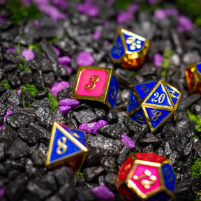 Metal dice set 16, gold frame, pink and blue enamel, photo 4