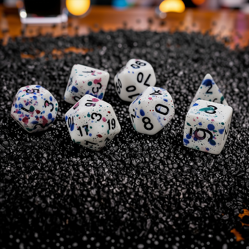 Twister, Spotted 7 Dice Set + Canvas Drawstring Bag