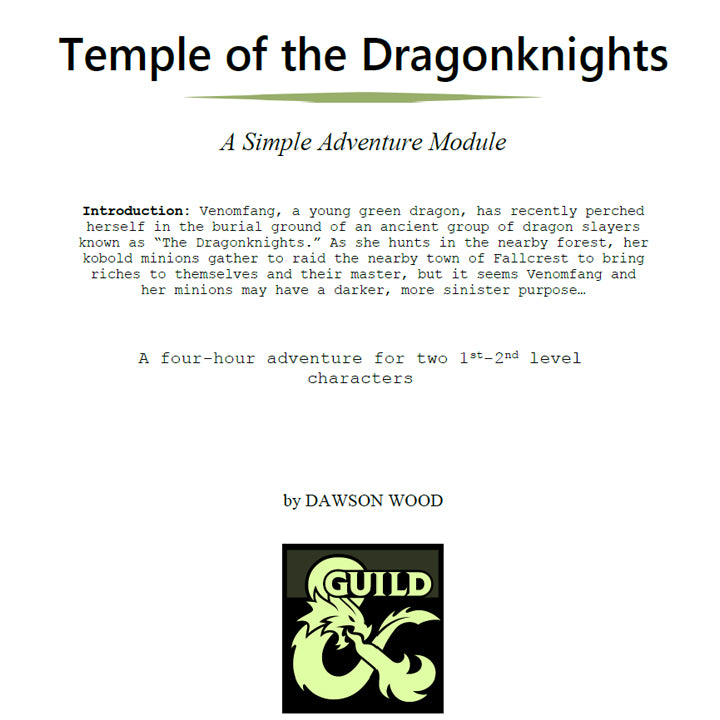Temple of the Dragonknights, Aventura D&D