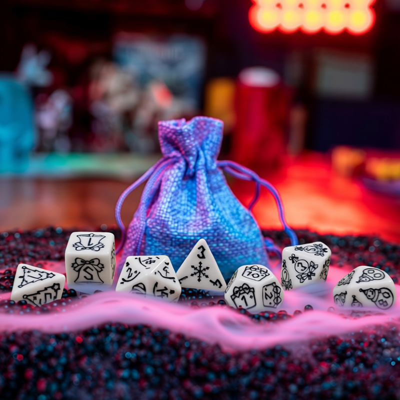 Santa's Elf, Christmas 7 Dice Set + Canvas Drawstring Bag