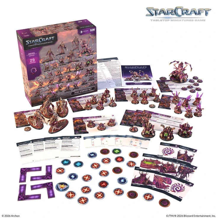 StarCraft Zerg Starter Set, everything in the box laid out