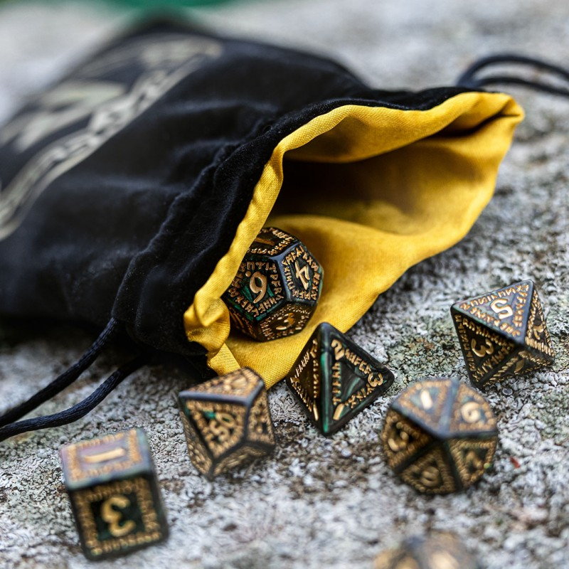 Runic Black & Golden Velour Dice Bag