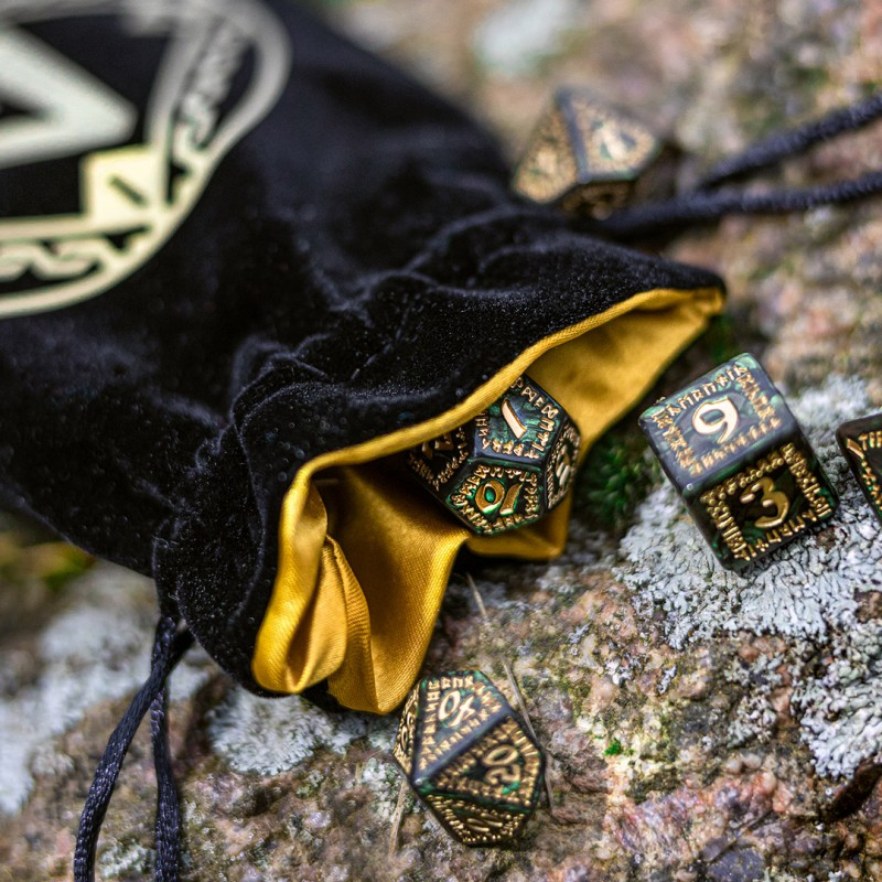 Runic Black & Golden Velour Dice Bag