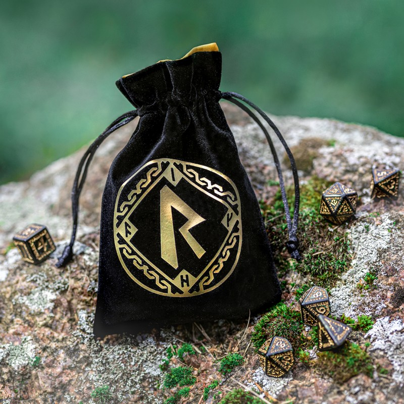 Runic Black & Golden Velour Dice Bag