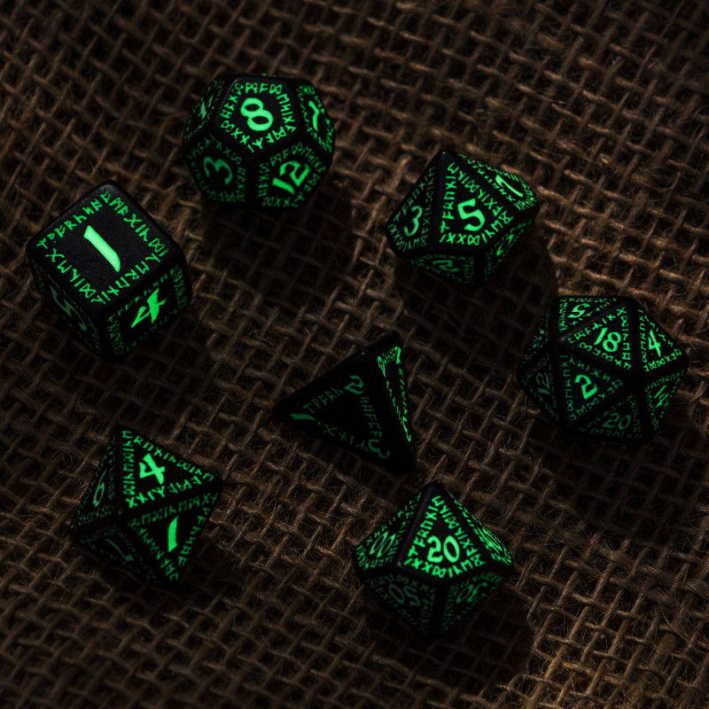 Runic Black & glow-in-the-dark Dice Set