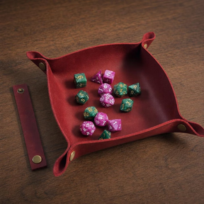 Square Dice Tray, Natural leather