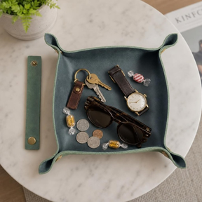 Square Dice Tray, Natural leather