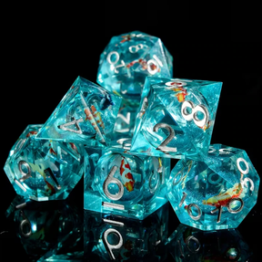 Koi Fish Dice Set, Liquid Core + Velvet Pouch