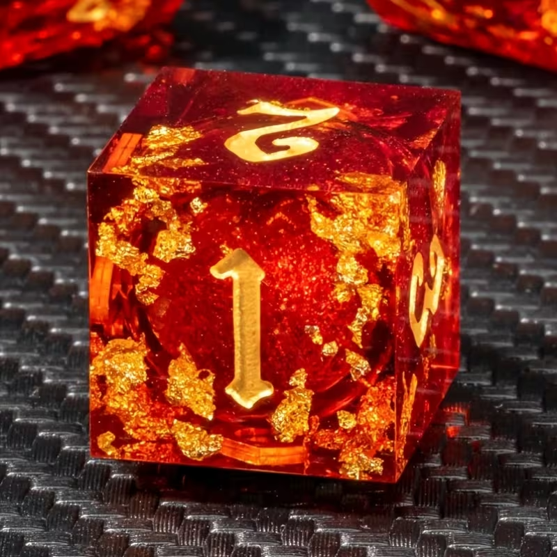 Gilded Ember Dice Set + Velvet Bag