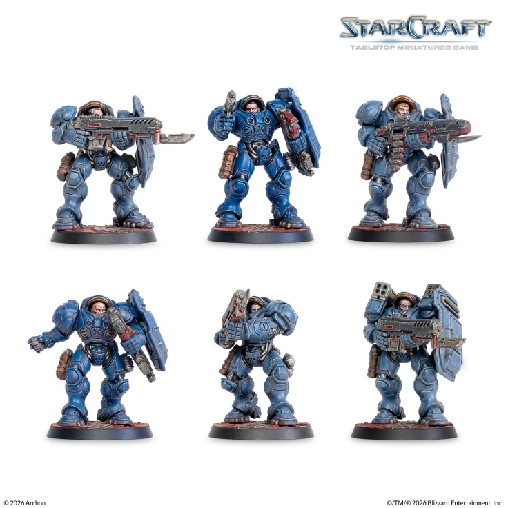 StarCraft Terran Starter Set, six of the nine Marines, painted