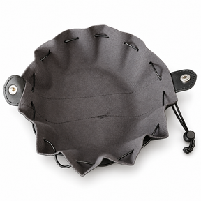 Black dice bag opened flat into a rolling tray