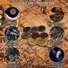 Set 60 Monede din Metal si Sac din Piele cu Ochi de Dragon
